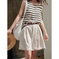 Summer Korea Style Lazy Linen Curled Bermuda Shorts Wide Leg Loose Slim Casual Hot Pants For Women - Image 4