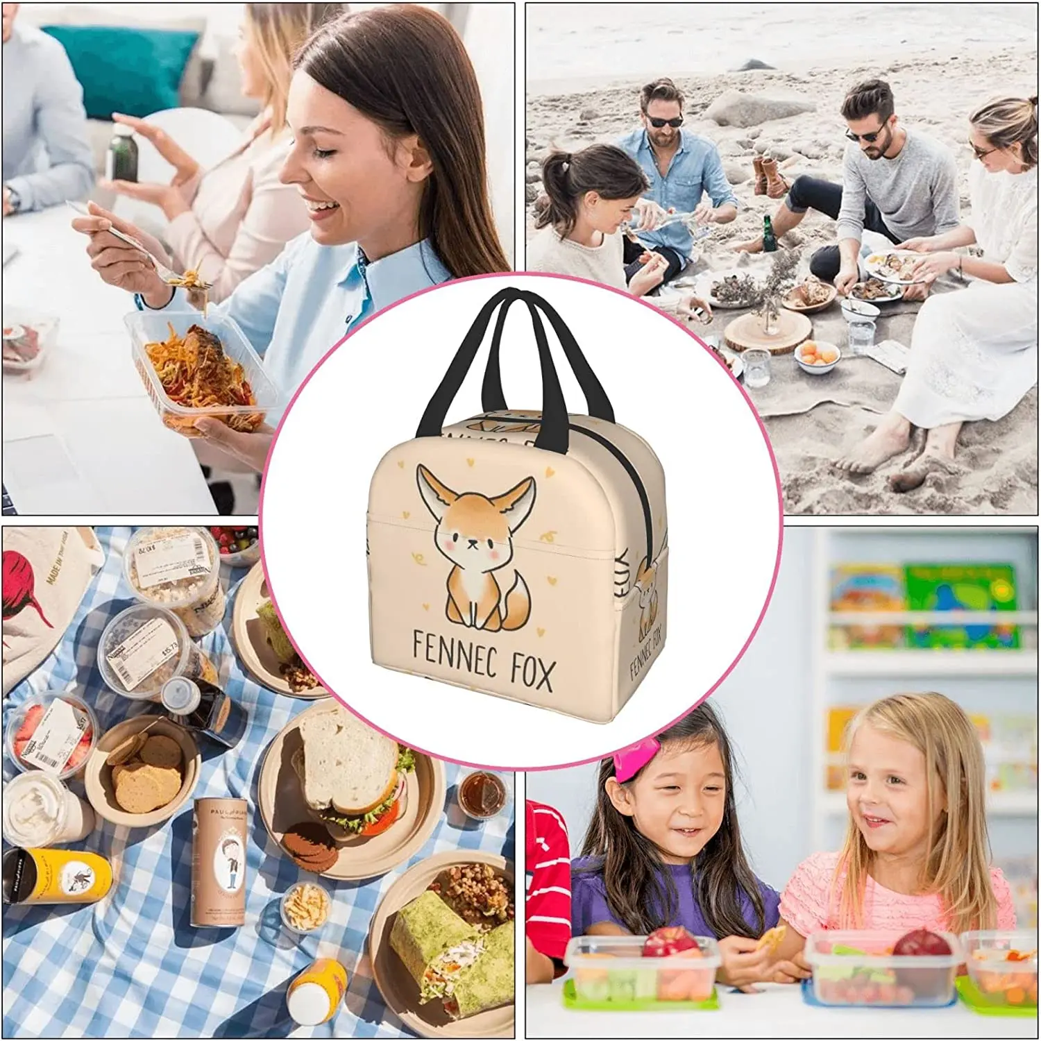 Cute Fennec Fox Cartoon Lunch Bag Waterproof Insulated