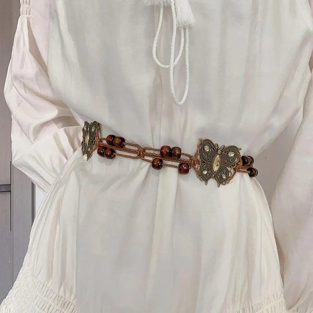 

Versatile Belt Vintage Bohemian Beads Decor Ethnic Lace Up Adjustable Lightweight Lady Waist Strap Unique Waist Jewelry Bohemian