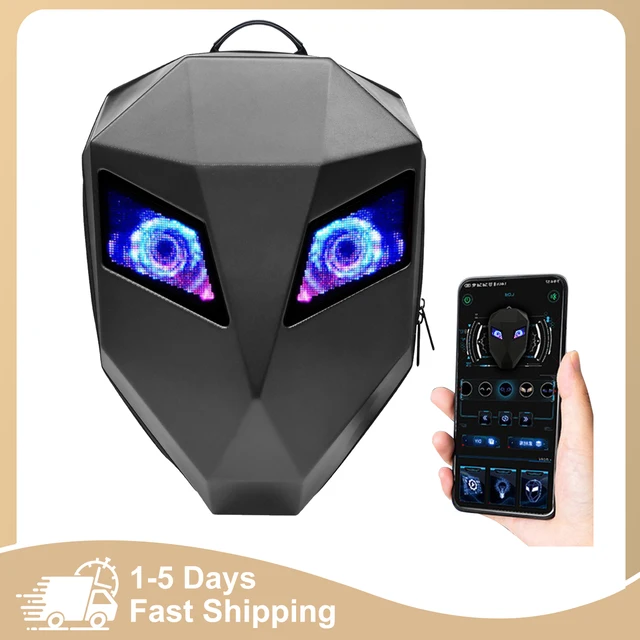 Sac à dos pour moto, coque rigide 3D, écran LED programmable, sac pour ordinateur portable imperméable avec compartiment pour casque, commande Bluetooth 1