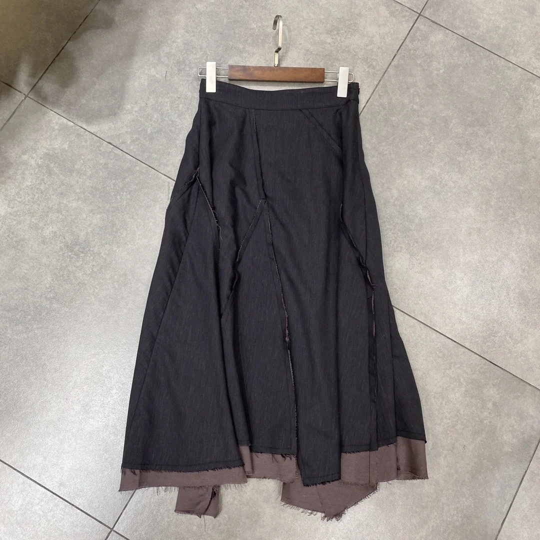 2022 new women fashion sexy side seam half open zipper irregular slash split skirt 0110 pleated midi skirt