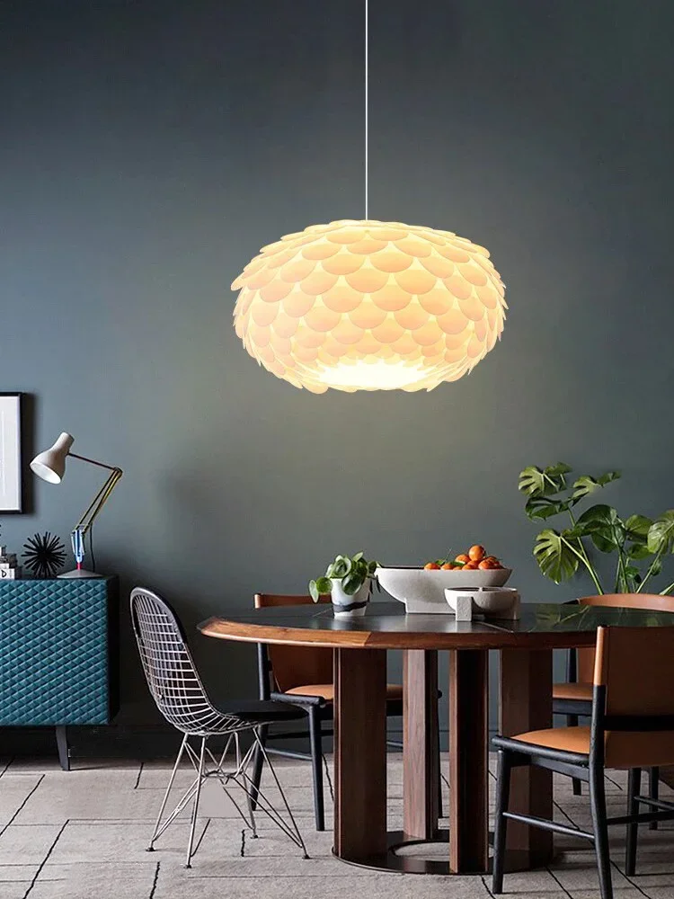 Description Picture 2 of itemWhite Circular Pendant Light Restaurant Shop Hotel Lobby Art Chandelier Living Room Bedroom Ceiling Light for Home and Decor