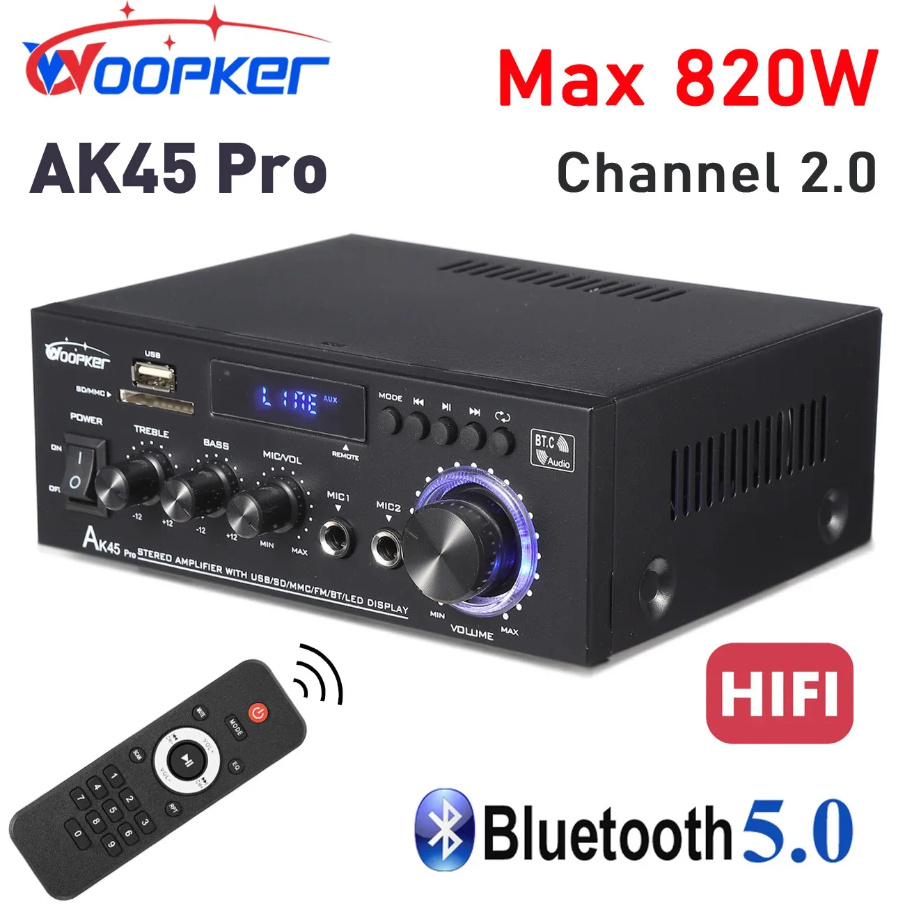 

Speaker AK45 PRO New 12V 220V 110V HiFi Digital Amplifier Max Power 90Wx2 Channel 2.0 Bluetooth Surround Sound AMP