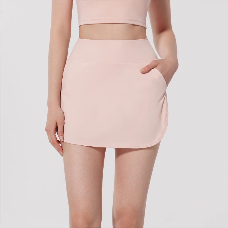 Women Tennis Skirts High Waist Sport Skorts Fake Two-Piece Badminton Shorts Girls Elastic Gym Fitness Running Skort With Pocket