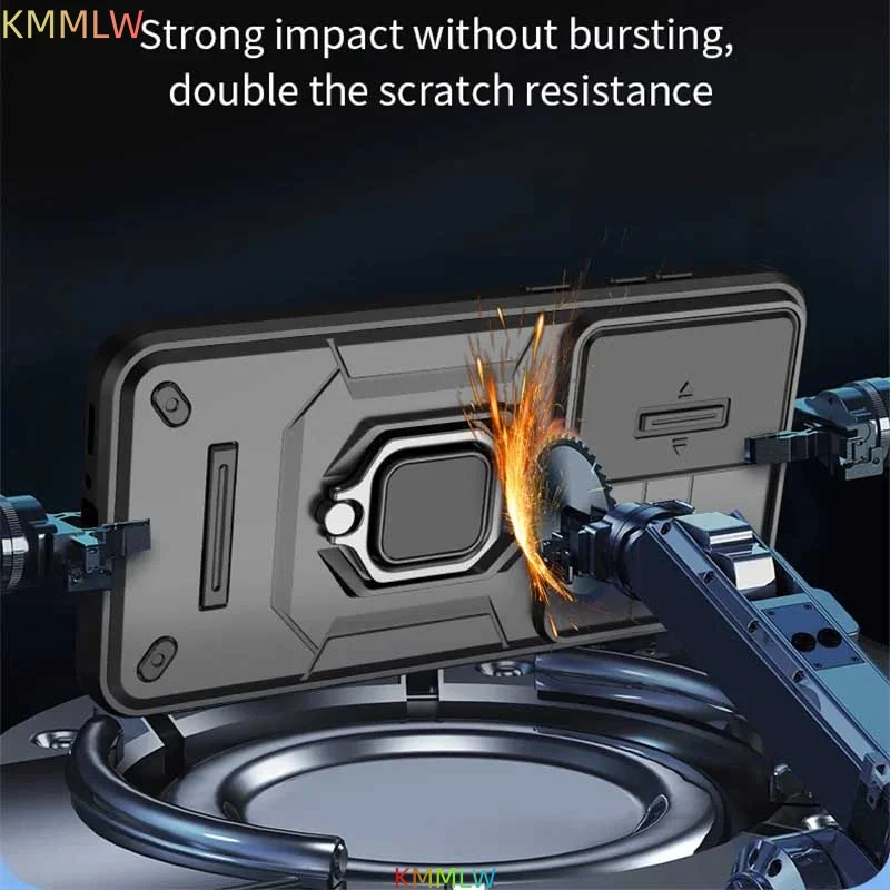 Shockproof Magnetic Ring Holder Armor Case with Slide Lens Camera Protection Cover