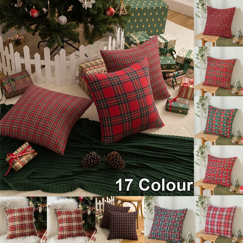 

45x45cm Square Pillow Cases Scottish Tartan Plaid Cushion Covers Bed Sofa Pad Party Decor Snowflake Throw Pillow Cover