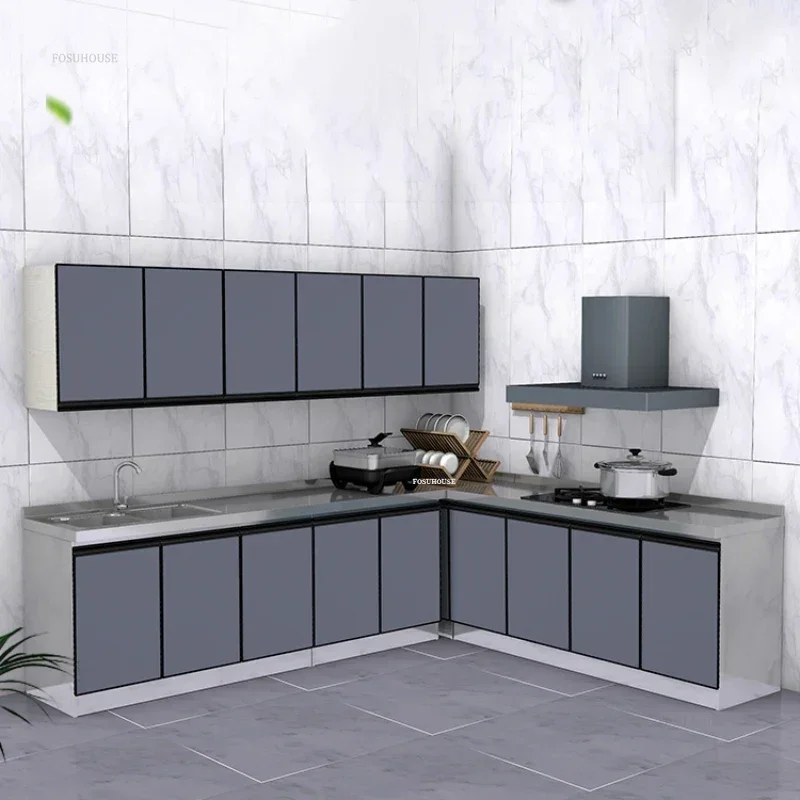 Stainless Steel Waterproof Kitchen Cabinets Household Furniture Rental House Kitchen Cabinet Storage Sink Stove Cabinet