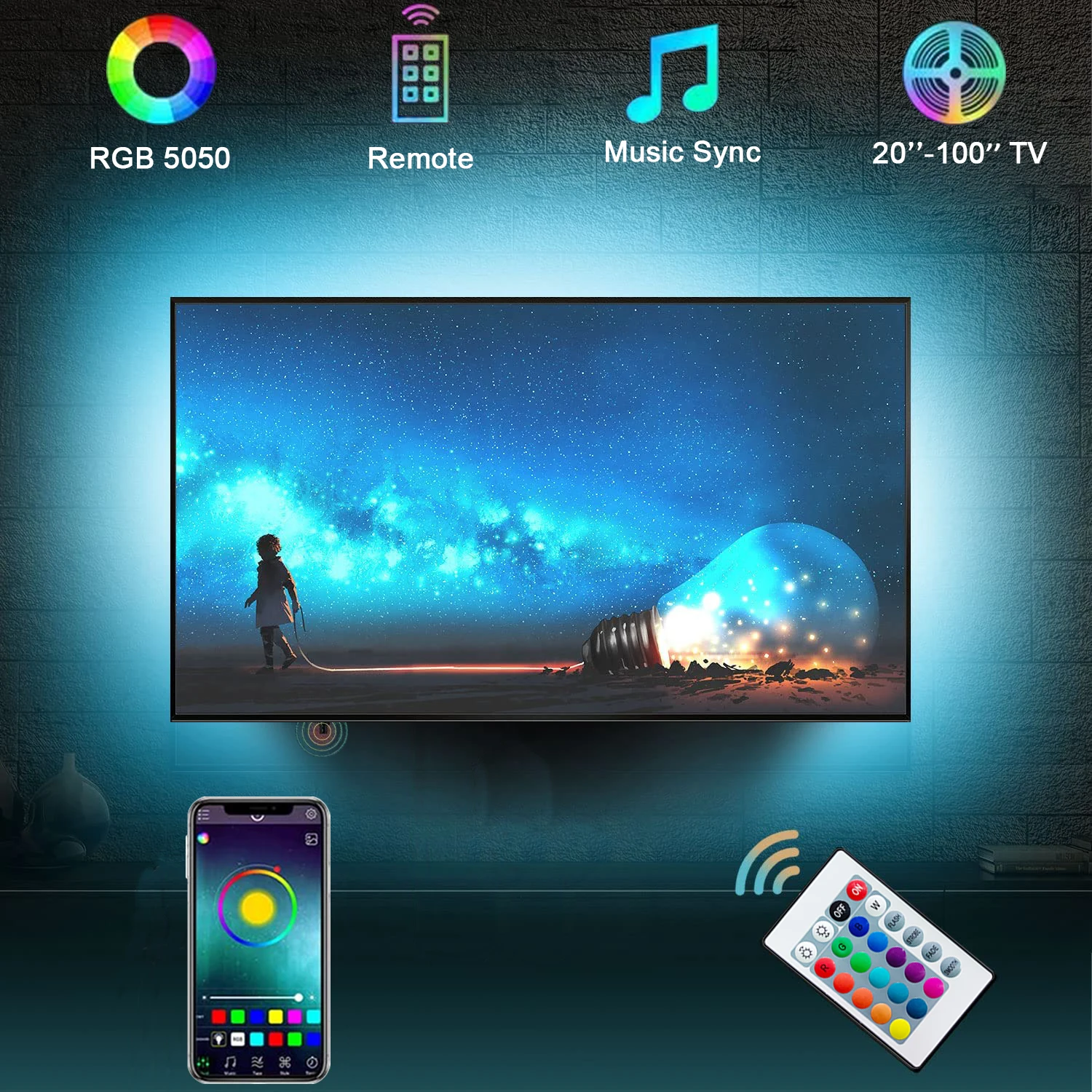 Светодиодная лента USB Bluetooth RGB 5050 гибкая светодиодная для подсветки телевизора ПК