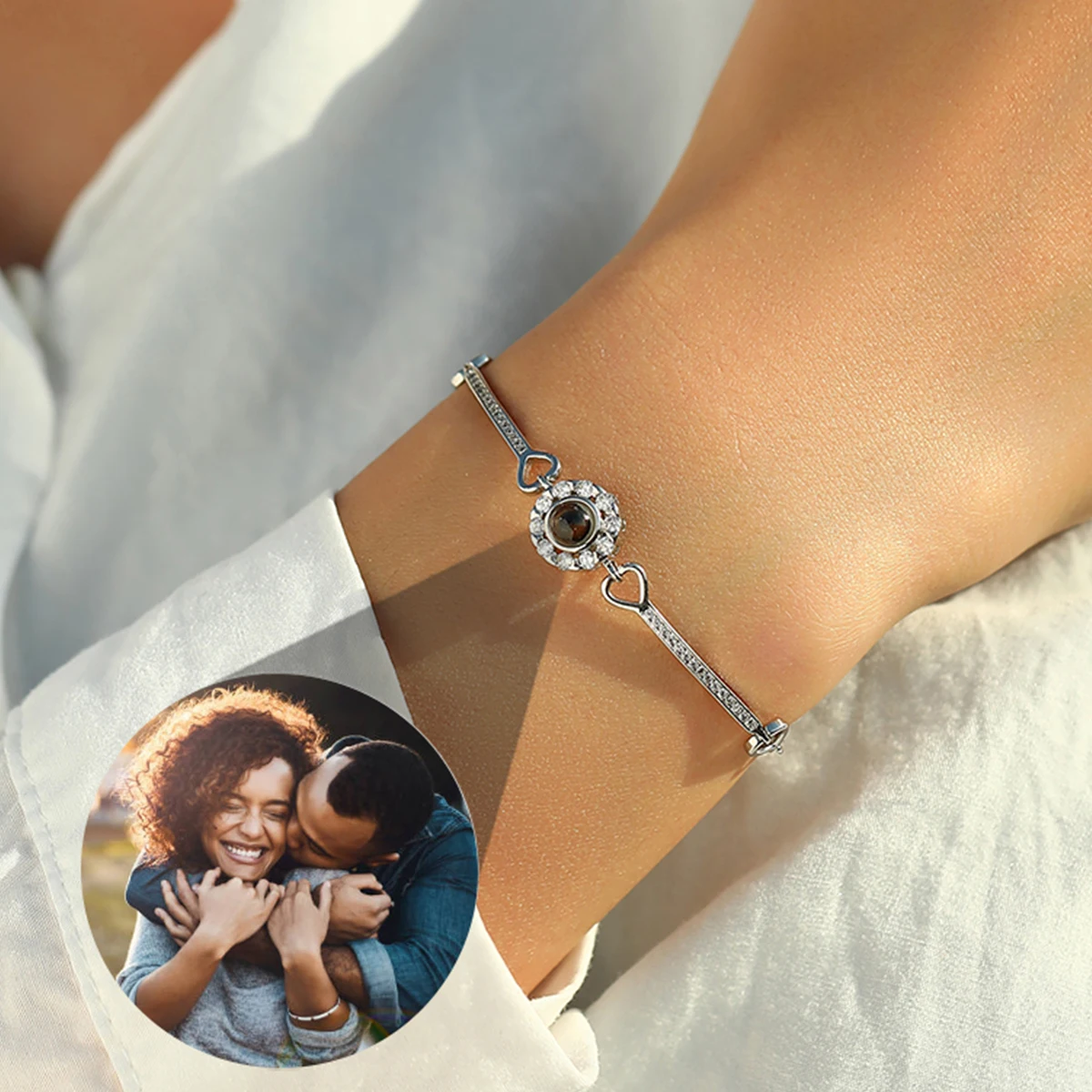 Customized Bracelet Projection Photo Bracelet Custom Couple Zircon Crystal Bracelet Personalized Memorial Valentine's Day Gift