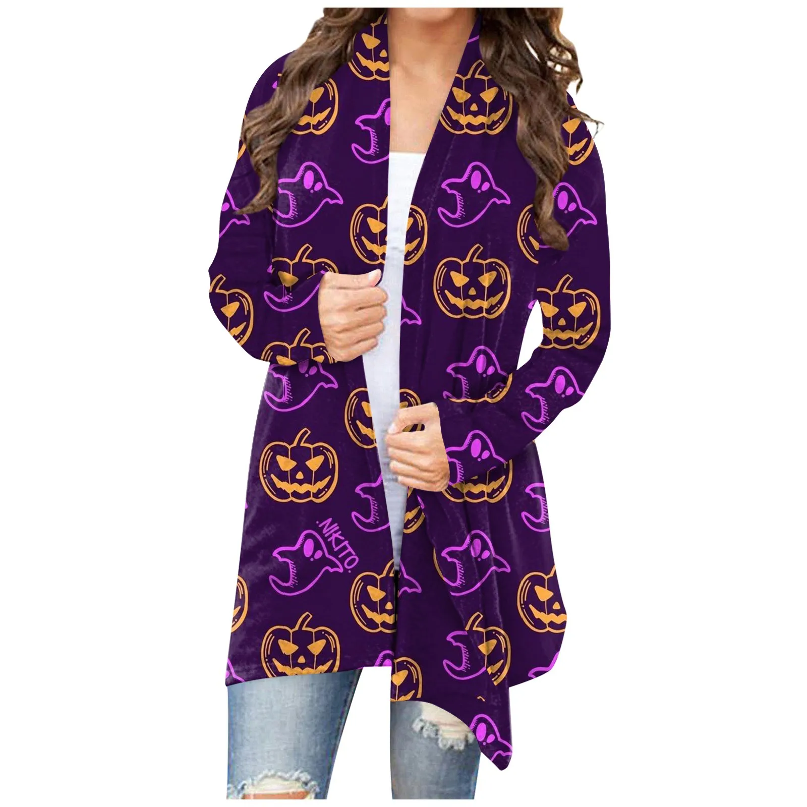 

Womens Halloween printed Cardigan Pumpkin Cat Print Long Sleeve Sweatshirt Fall Trendy long Sleeve Cardigans ropa de mujer