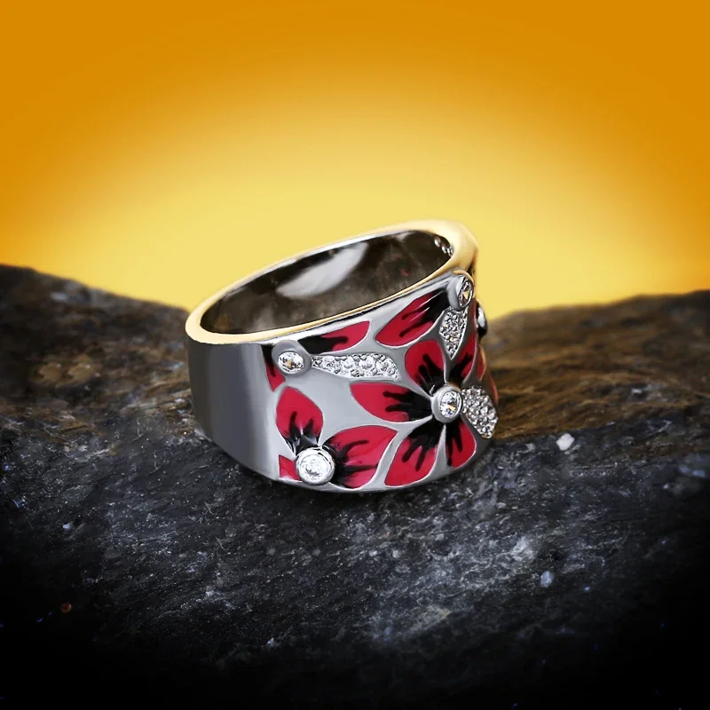 Red Flower Women's Handmade Enamel Ring Wedding Bridal Ring Party Jewelry wedding rings,rose flower ring