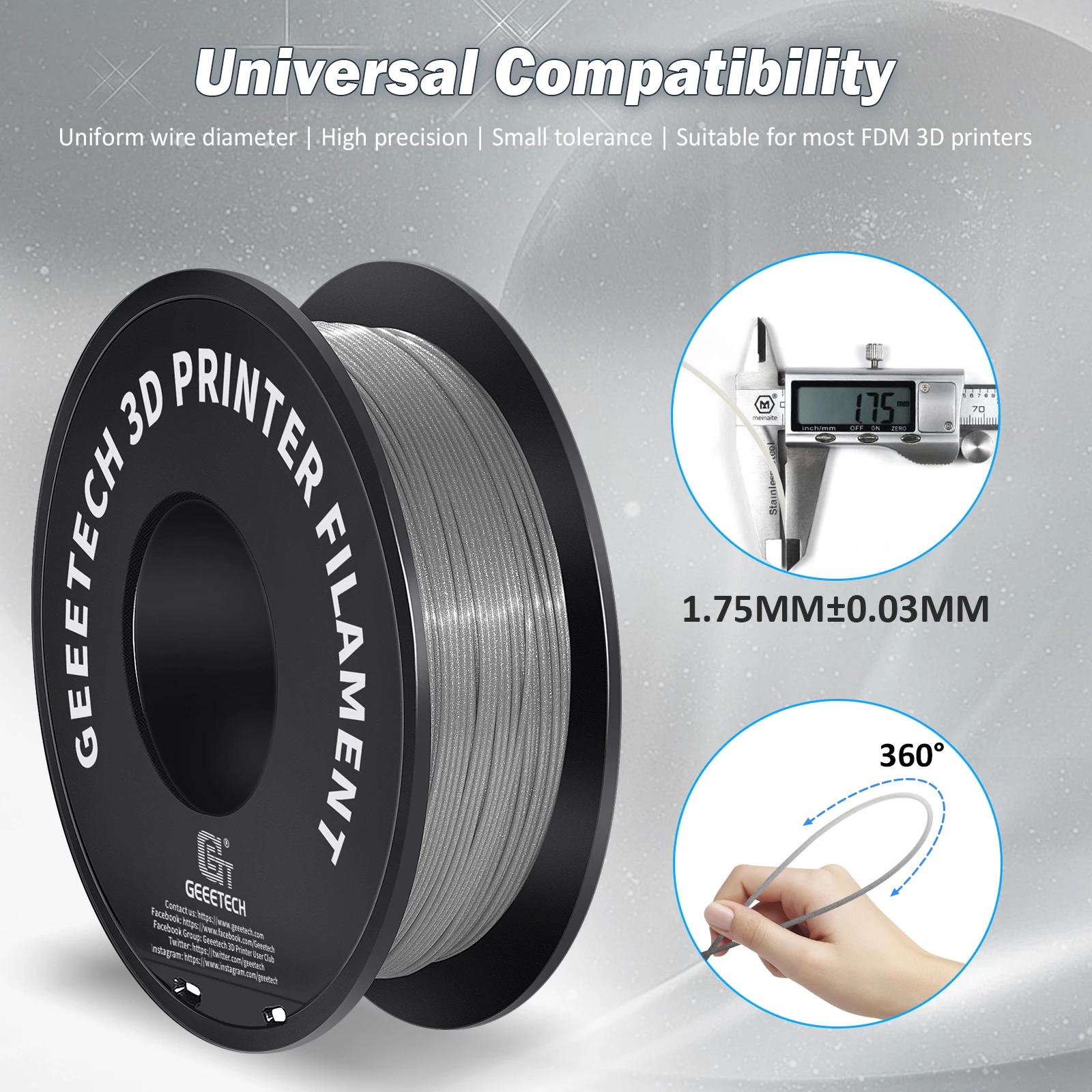 Geeetech-Sparkly PLA Filamento para Impressora 3D, Material