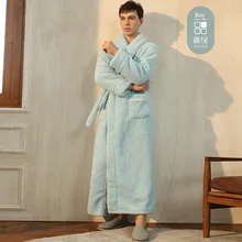  Winter Kimono Yellow Flannel Bath Robe Nightgown Couple Soft Warm Coral Fleece Long Bathrobe Dressing Gown Sleepwear 