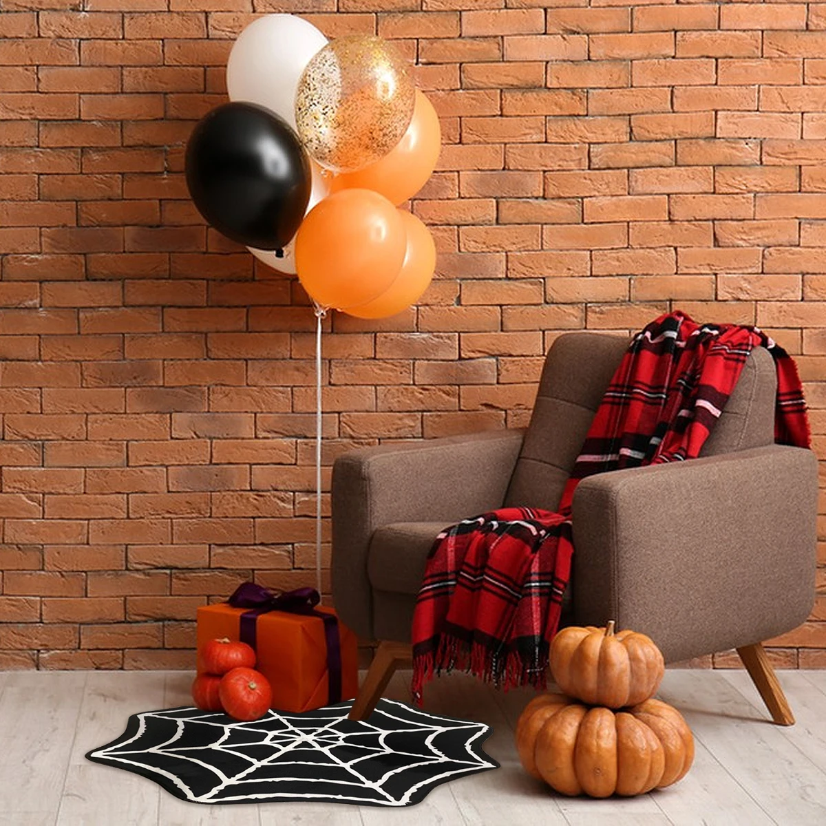 1PC Halloween Party Mat Spider Web Rug Black White Washable Spooky Gothic Rug Non-Slip Spiderweb Accent Rugs for Home Decor