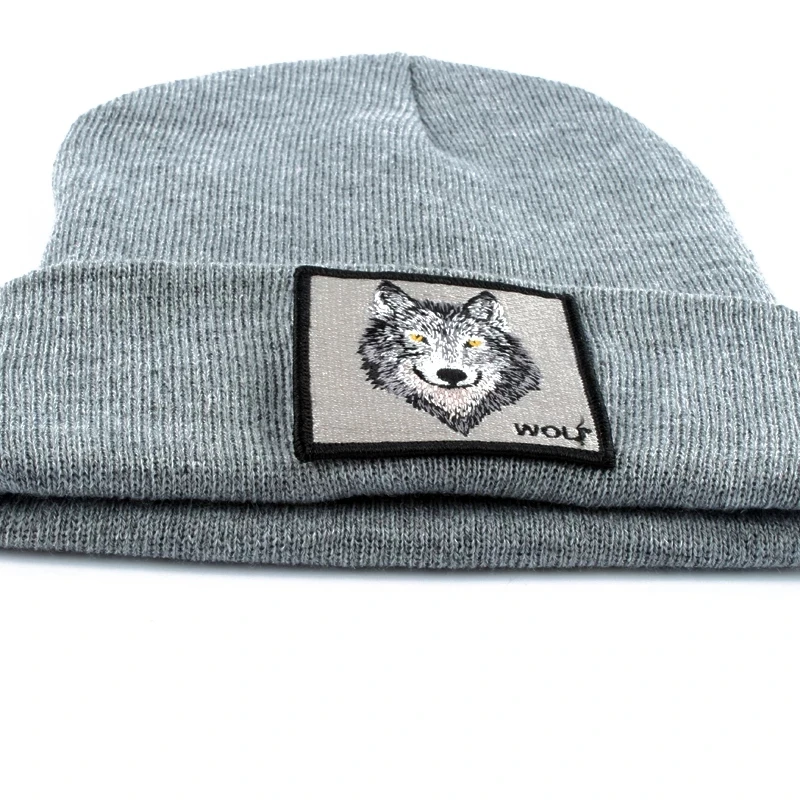 Dropshipping Womens Beanie Hat Warm Winter Knitted Hats For Men Wolf Embroidery Hip Hop Cap Slouchy Skullies Beanies