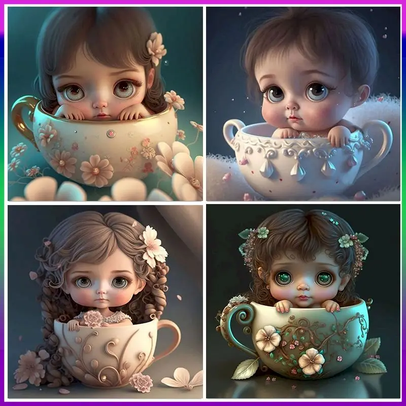 

CHENISTORY 5D DIY Diamond Painting Baby In The Cup Diamond Embroidery Portrait Cross Stitch Mosaic Art Home Decor