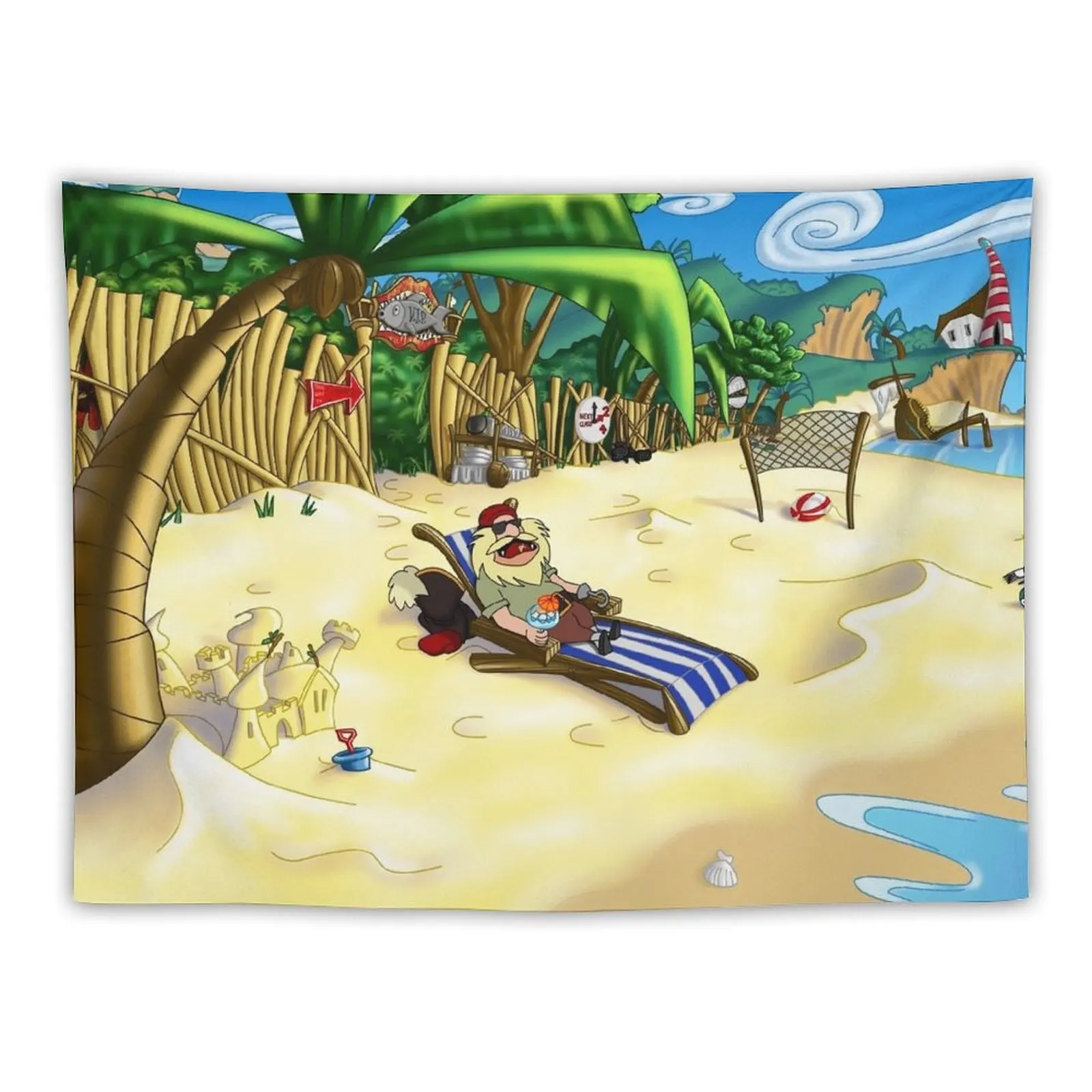 

Brimstone Beach Club (South Beach, Monkey Island Digital Illustration) Tapestry Cute Decor Decorative Wall Murals Tapestry