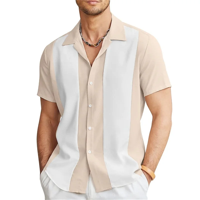 Camisa hawaiana con estampado de rayas degradadas para hombre, camisas hawaianas con estampado 3D de combinación de colores, blusas casuales con solapa, mangas cortas sueltas