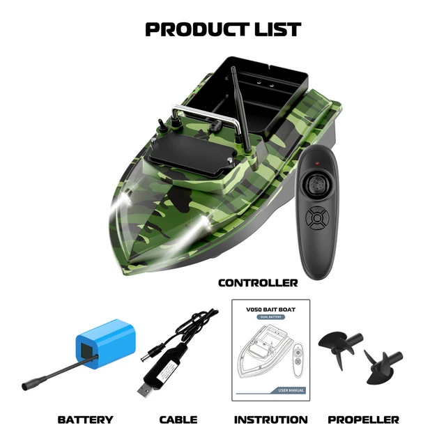 V050 Fishing Bait Boat 500m Remote Control Bait Boat Dual Motor Fish Finder 2KG  Loading Support Automatic Cruise/Route Correctio - AliExpress