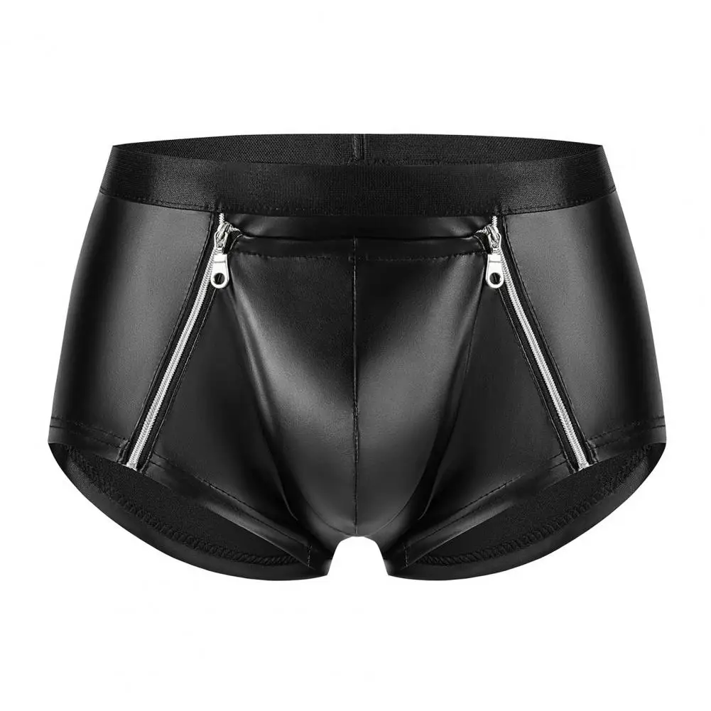 

Fine Lines Underwear Men's Double Zipper Underwear Sexy Mid-rise Hot Shorts with Bulge Pouch Smooth Matte Slim Fit for A