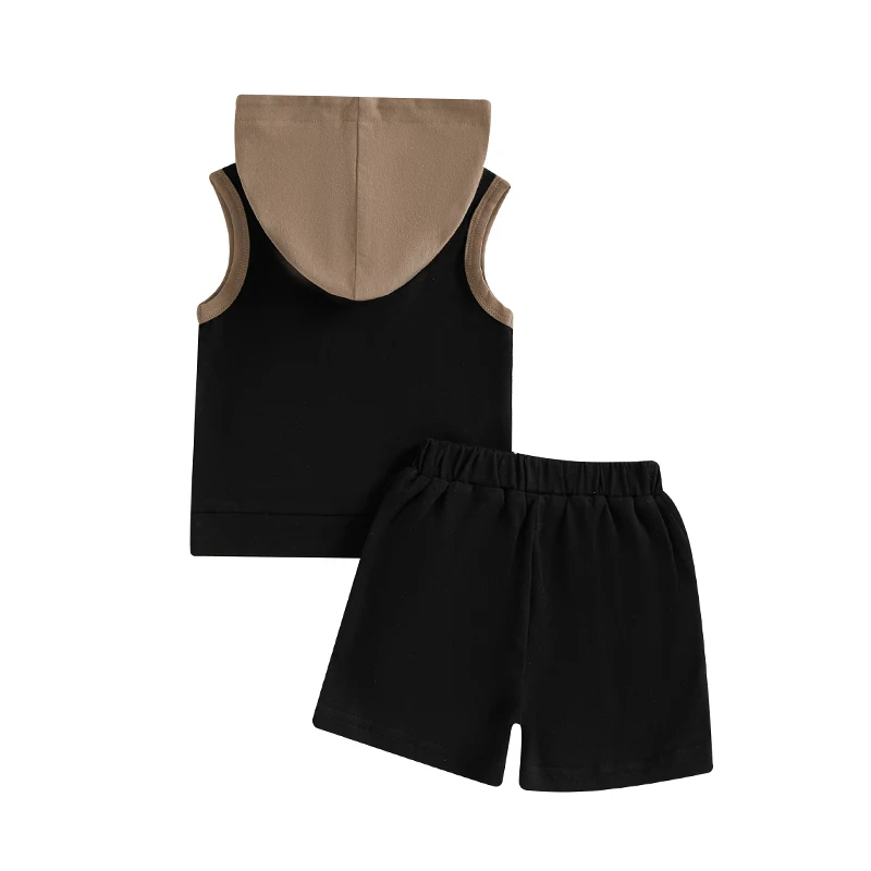 FOCUSNORM 0-3Y Kleinkind Baby Jungen Kleidung Set 2 stücke Kontrast Farbe Ärmellose Kapuzen Tank Tops Elastische Taille Shorts – Detail 5