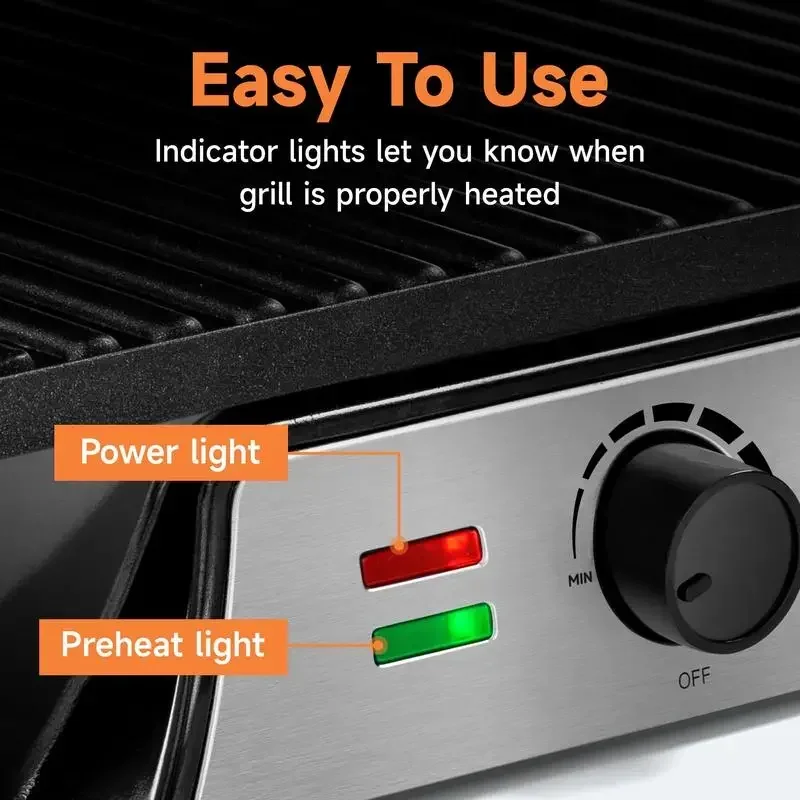 SUSTEAS Sandwich Maker Multi-Purpose Electric Indoor Grill, Non-Stick Panini Press with Grease Tray, 180-Degree Sandwich Maker 5