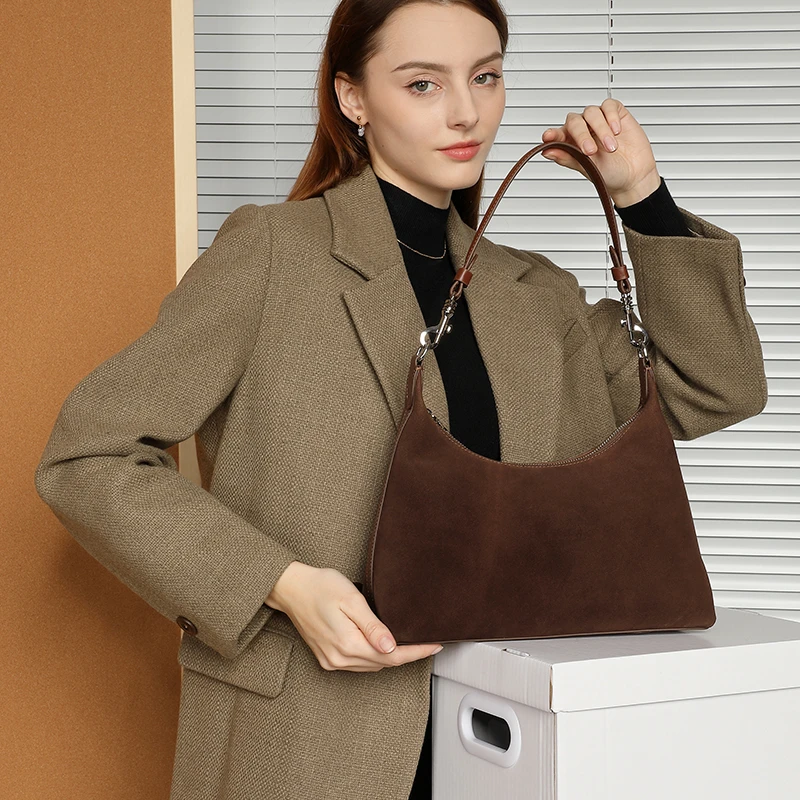 Hifashion Suede Cow Genuine Leather Underarm Shoulder Bags For Women 2025 Trend Designer Messenger Hobo Big Tote Ladies Handbags 5