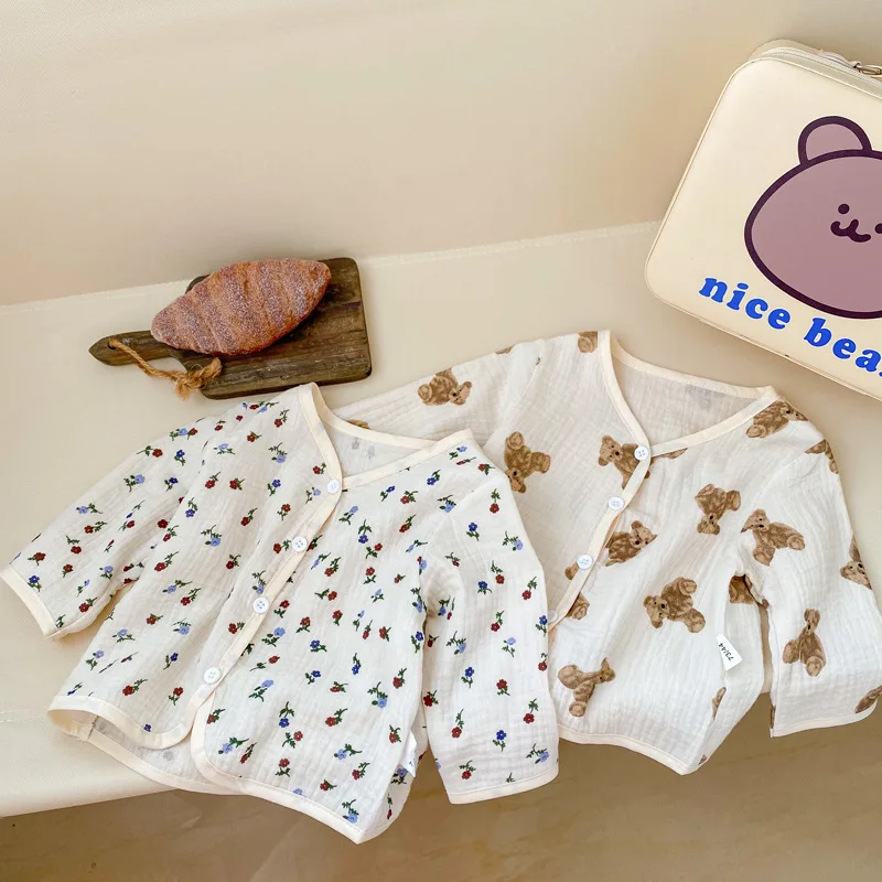 

2024 Korean Spring Summer Baby Girls Sunscreen Cardigan Cotton Breathable Long Sleeve Air-conditioned Infant Girls Thin Coat
