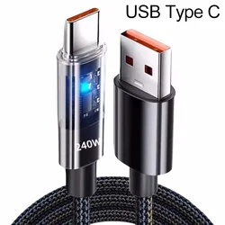 Super Fast Charging Nylon USB Type C Cable with LED Digital Display - 0.25m (Black)