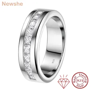 Newshe 925 Silver Certified Moissanite Mens Wedding Band Half Eternity Princess Cut Lab Created Diamond Ring Luxury Jewelry 1