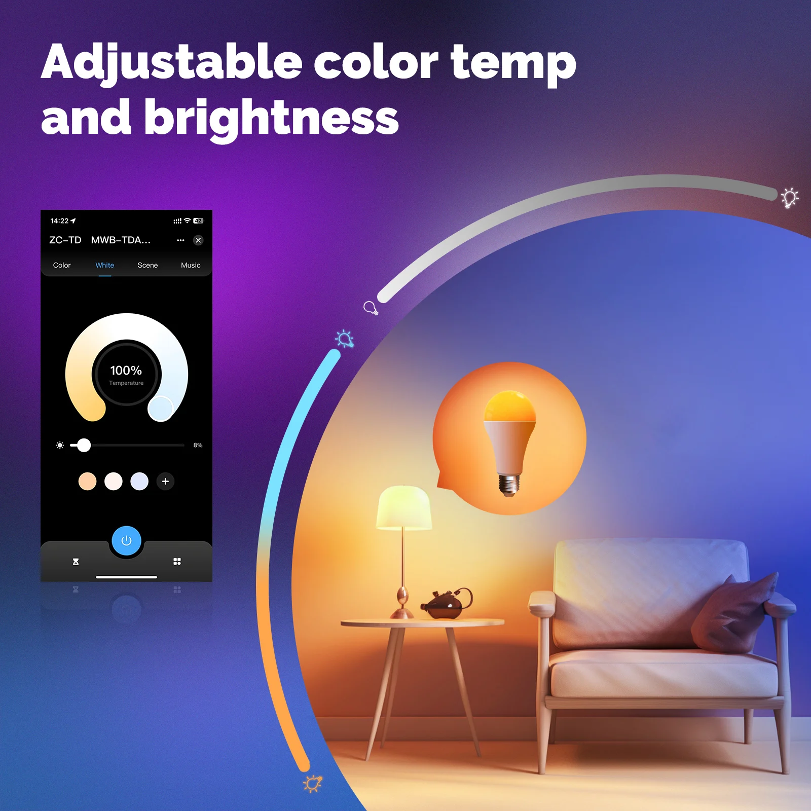 MOES 투야 매터 WIFI 스마트 LED 전구 디밍 가능 14W RGB C+W E27 색상 변경 2700K-6500K 스마트 앱 제어 (알렉사, 구글 지원)
