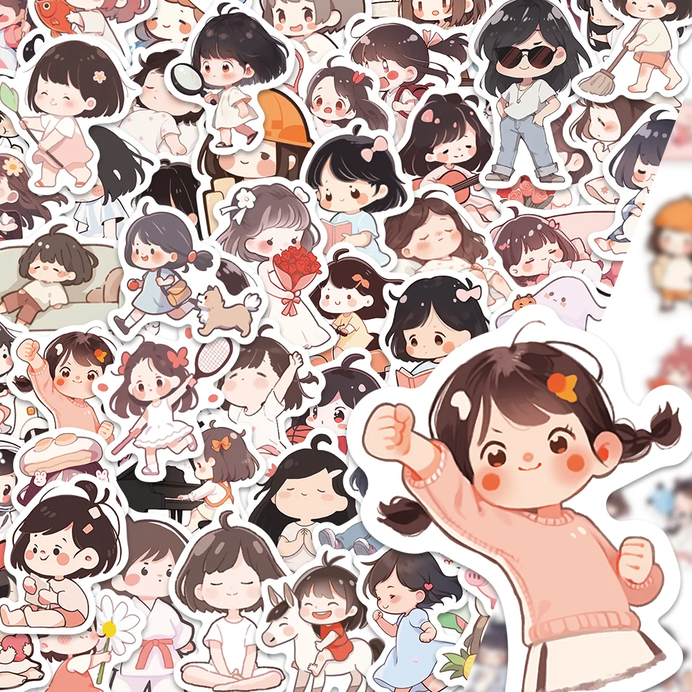 

64pcs cute girl illustrations wind hand account stickers expression pack Korean cute cubs daily waterproof stickers