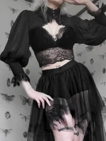 Gothic Lantern Sleeve Smock High Street Sexy Black Winter Long Sleeve Crop Top Aesthetic Fairy  Blusas Mujer De Moda 2022 - Image 4