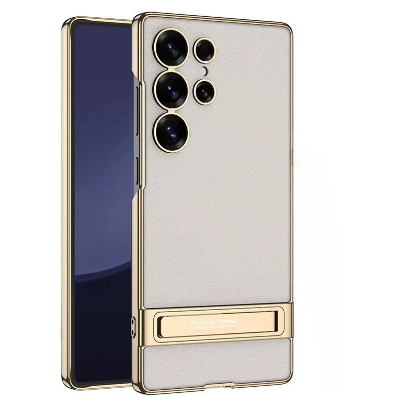 Electroplated Gold & Silver Brocade Leather Phone Case with Hard Shell Protective Holder