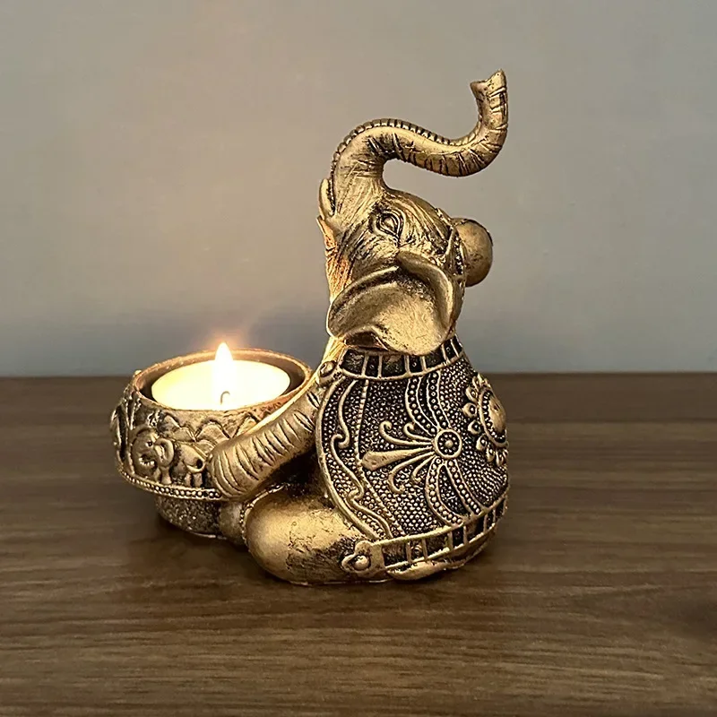 Animal Candle Holders Elephant Trunks Up Sculpture Tealight Candle Holder Decorative Small Stick Holders Good Lucky Gifts candle holders