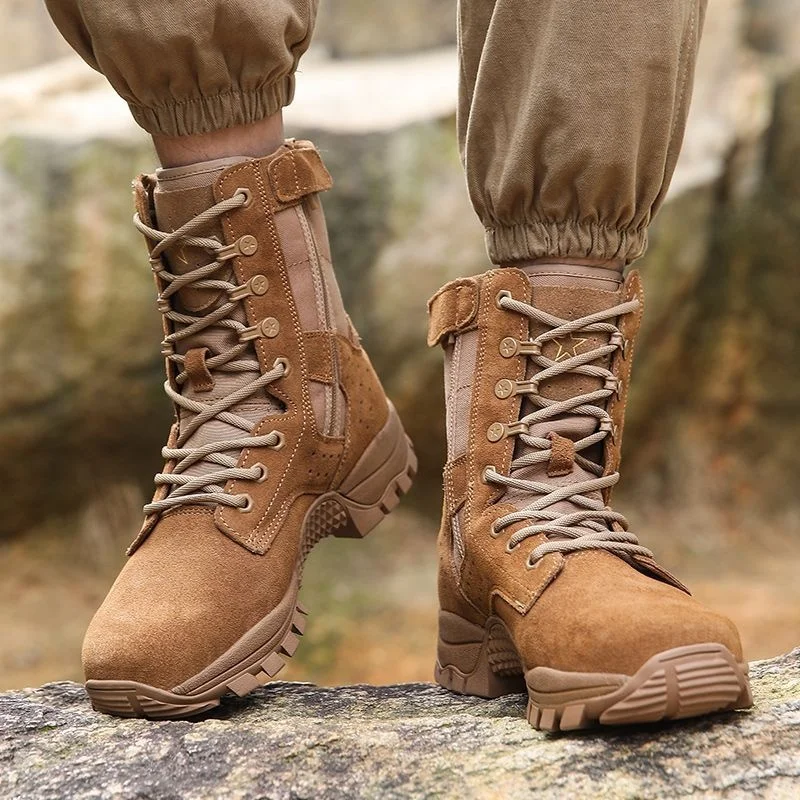 

Luxury Waterproof Cowhide Shoes Fashion Side Zipper Boots Outdoor Hiking Climbing Boot Army Military Training Combat Desert Shoe