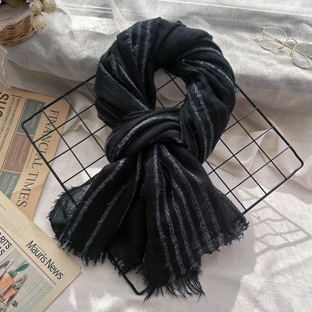 2023 New Winter Wool Scarf for Men Women Fashion Striped Scarves Warm Neckerchief Long Soft Pashmina Shawl Male Accessories japanese style cotton linen scarf fashion striped men s winter scarves warm pashmina shawl ethnic tassel male accessories