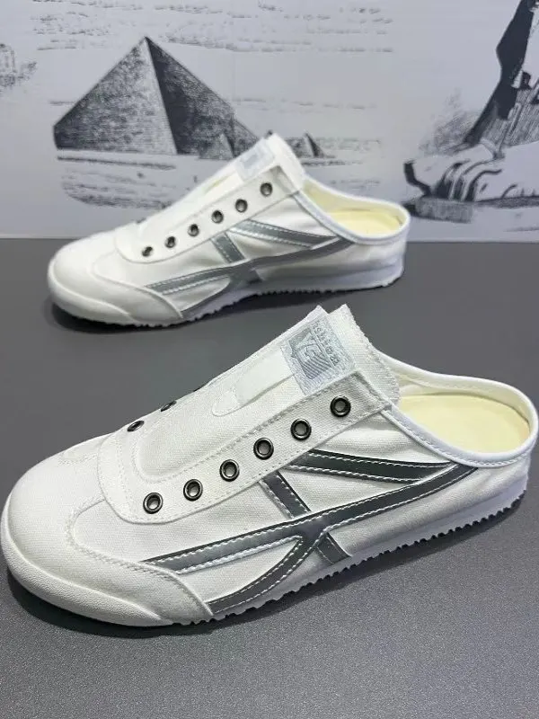 여름 남성 캔버스 슬립온 신발 통기성 좋은 가벼운 플랫 힐 라운드 토 타이거 스타일 캐주얼 패션 로우탑 스니커즈