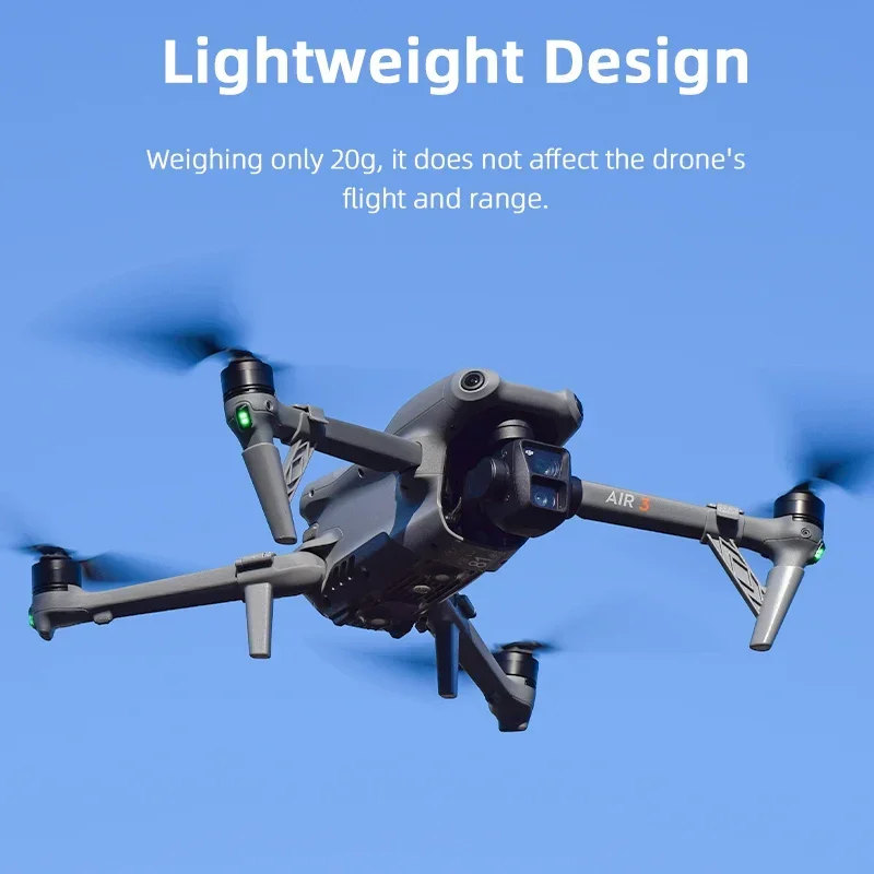 Gros plan sur le train d'atterrissage rehaussé pour DJI Air 3, montrant les fixations solides et le matériau gris clair.