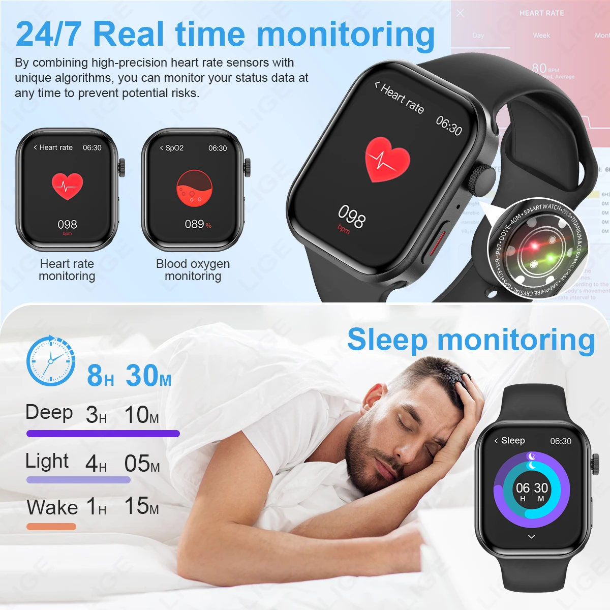 LIGE New Smartwatch for Women Men 2.01 Large Screen Custom Dial Smart Watch 2025 Heart Rate Health Monitor Smartwatches Ladies