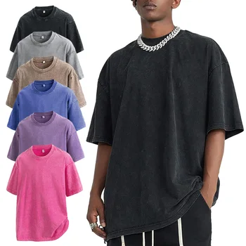 Vintage Washed Men's Summer Oversized Cotton T-shirt Fashion Casual Short Sleeve Comfortable Unisex Couple Streetwear