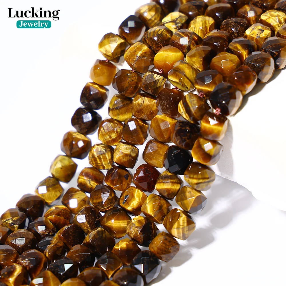 A+ Natural Yellow Tiger Eye Square Faceted 6.5-7mm Gemstone Beads for Jewelry Making, Healing Stone, Fashion Accessories 5