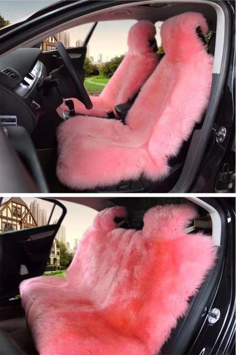 

3pcs Auto Sheepskin Seat Cover For Cars Full Set Fur Car Seat Covers Pink Lambskin Cushion Auto Accessories Cushion Universal