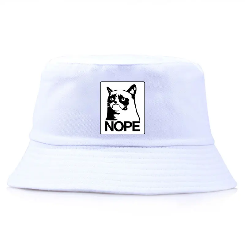 

Fashion NOPE Cat Reversible Bucket Hat Unisex Adult Sports Cool Cotton Fisherman Cap Woman Man Winter Auntumn Panama Bob