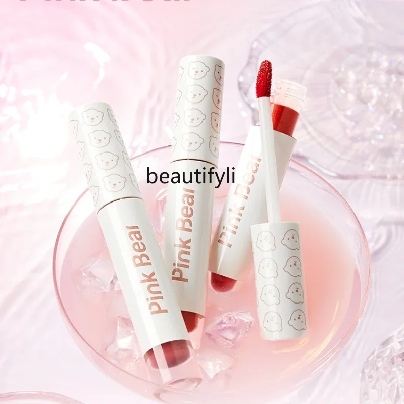 

zq Pinkbear Leather Bear Mirror Water Light Lip Lacquer Lipstick Glass Lip Tk