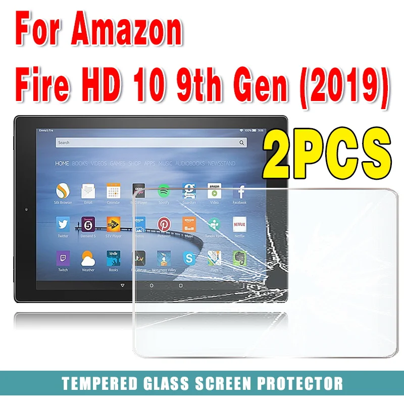 2pcs Tablet Tempered Glass Screen Protector Cover For Fire Hd 10 9th