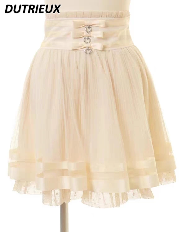 Japanese Style Lolita Skirt Mine-Style Pleated Short Casual Skirt Summer Lace Mesh Slim Sweet Cute High Waist Skirt for Women gorgeous lolita dress light flower wedding jsk skirt lining heavy industry lace cake fluffy mesh cover up skirt