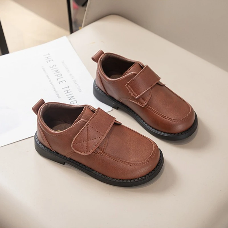 Leather Kids School Shoes Black Brown Flat Casual
