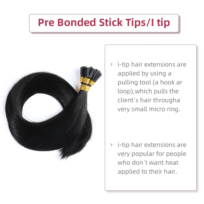 Hair Extensions Straight Stick I Tip Remy Human Natural Machine Made Muti-Color Keartin Pre Bonded Fusion 12inch-26inch