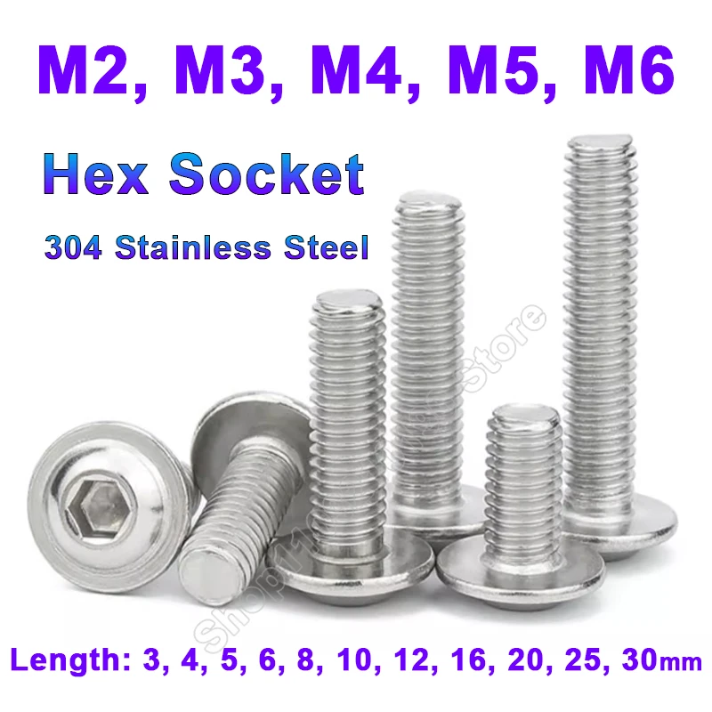 

M2 M3 M4 M5 M6 M8 M10 304 Stainless Steel Hex Hexagon Socket Round Button Flange Head With Washer Gasket Collar Allen Screw Bolt